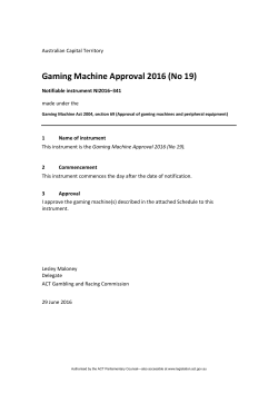 Gaming Machine Approval 2016 (No 19)
