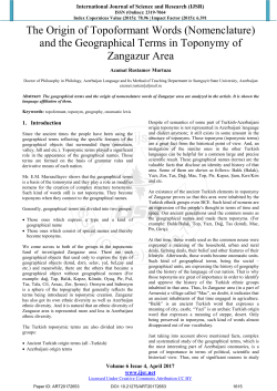 and the Geographical Terms in Toponymy of Zangazur Area