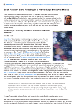 Book Review: Slow Reading in a Hurried Age by David Mikics