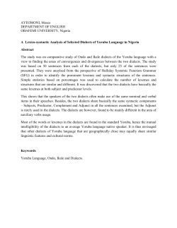A Lexico-syntactic Analysis of Selected Dialects of Yoruba