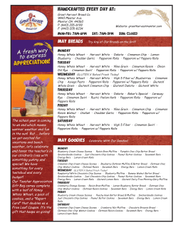 bake schedule - Great Harvest Bread Mentor, OH