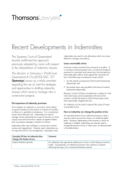 Thomsons Lawyers - Recent Developments in Indemnities