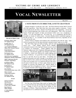May 2015 Newsletter - Serving Victims of Crime and Leniency