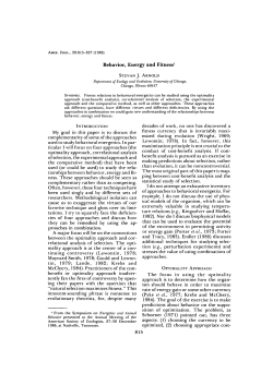 Behavior, Energy and Fitness1 My goal in this