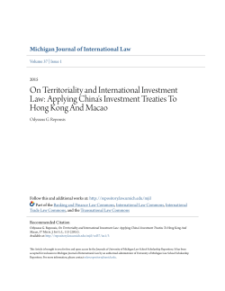 On Territoriality and International Investment Law: Applying China`s