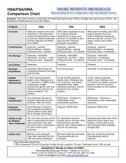 HSA/FSA/HRA Comparison Chart SHORE BENEFITS BROKERAGE