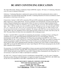 bc-dmt continuing education - American Dance Therapy Association