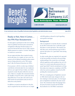 Ready or Not, Here it Comes&hellip; the PPA Plan Restatement
