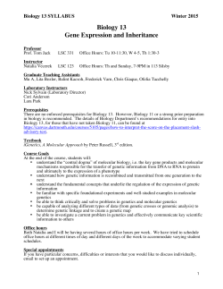 Biology 13 Gene Expression and Inheritance