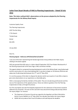 Letter from Stuart Brooks of HAG to Planning Inspectorate &ndash; Dated