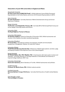 Chancellors of post-1992 universities in England and Wales
