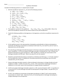 Equilibrium Worksheet