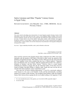 Satiric Literature and Other &ldquo;Popular&rdquo; Literary Genres in Egypt Today