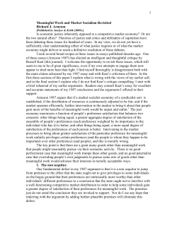 Meaningful Work and Market Socialism Revisited