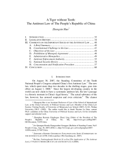 A Tiger without Teeth: The Antitrust Law of The People`s Republic of