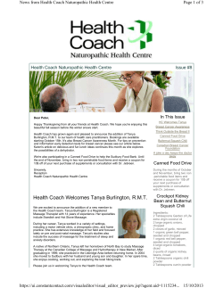 Health Coach Welcomes Tanya Burlington, R.M.T.