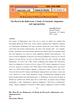 The Bard In the Bollywood: A Study of Cinematic Adaptation and