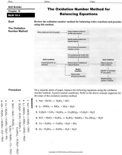 The Oxidation Number Method for Balancing Equations S &pound; >