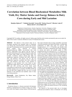 Correlation between Blood Biochemical Metabolites Milk Yield, Dry