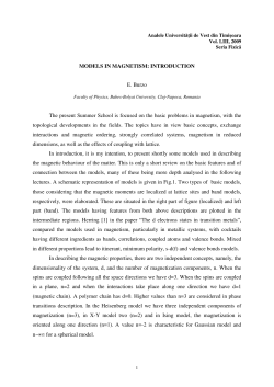 MODELS IN MAGNETISM: INTRODUCTION E. Burzo The