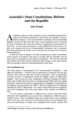 Australia`s State Constitutions, Reform and the - ANU Press