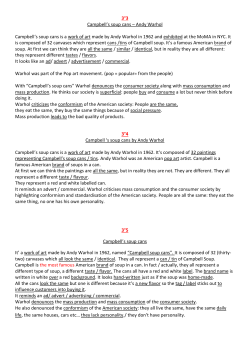3&deg;3 Campbell`s soup cans &ndash; Andy Warhol Campbell`s soup cans is a