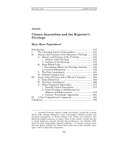 Citizen Journalism and the Reporter`s Privilege