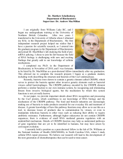 Dr. Matthew Schellenberg Department of Biochemistry Supervisor