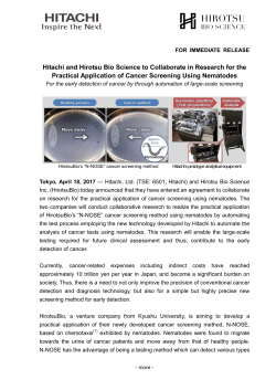 Hitachi and Hirotsu Bio Science to Collaborate in Research for the