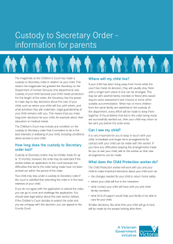 Custody to Secretary Order - Department of Human Services