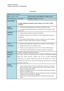 Summer Dickinson Indiana University of Pennsylvania Lesson Plan