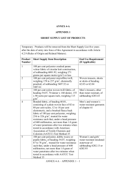 Appendix 1 to Annex 4-A: Short Supply List of Products