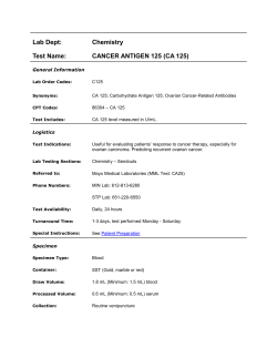 Lab Dept: Chemistry Test Name: CANCER ANTIGEN 125 (CA 125)