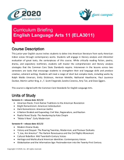 Curriculum Briefing English Language Arts 11 (ELA3011)