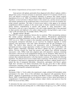 The Auditory Comprehension of Unaccusative Verbs in Aphasia