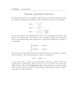 Handout: Hyperbolic Functions