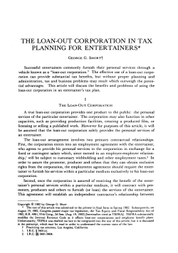 The Loan-Out Corporation Tax Planning for Entertainers
