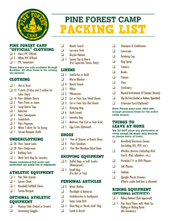 packing list - Pine Forest Camp