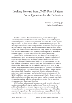 Looking Forward from JPAE`s First 15 Years: Some