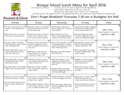 Bosque School Lunch Menu for April 2016