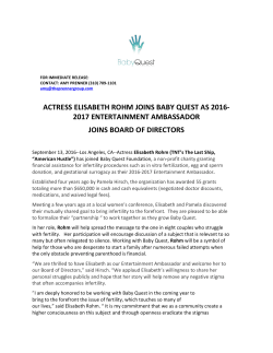 ACTRESS ELISABETH ROHM JOINS BABY QUEST AS 2016