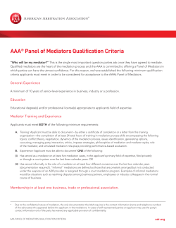 AAA&reg; Panel of Mediators Qualification Criteria