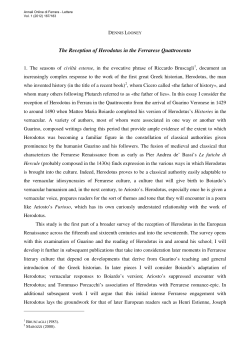 The Reception of Herodotus in the Ferrarese Quattrocento