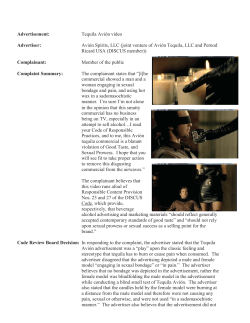 Advertisement: Tequila Avi&oacute;n video Advertiser: Avi&oacute;n Spirits, LLC