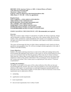 HISTORY 135-01 American Violence to 1800: A Cultural History of