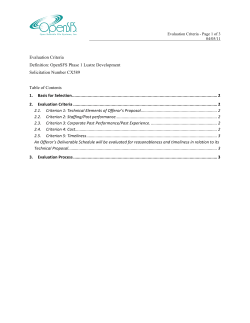 Evaluation Criteria Definition: OpenSFS Phase 1 Lustre