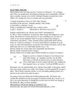 ELECTRIC FIELDS: Electrostatic forces are (like gravity) "Action at a