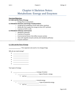 Chapter 6 Skeleton Notes: Metabolism: Energy and Enzymes