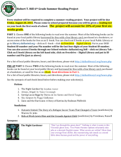 Robert T. Hill 6th Grade Summer Reading Project on