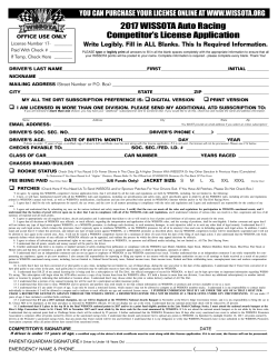 2017 WISSOTA Auto Racing Competitor`s License Application